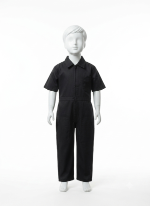 Wearpack Anak Hitam Polos - Baju Montir & Jumpsuit Pilot Anak lengan pendek